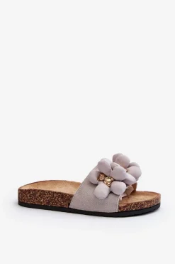 Klapki Damskie Z Ozdobami Szare Bunlia