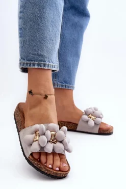 Klapki Damskie Z Ozdobami Szare Bunlia