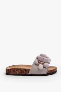 Klapki Damskie Z Ozdobami Szare Bunlia