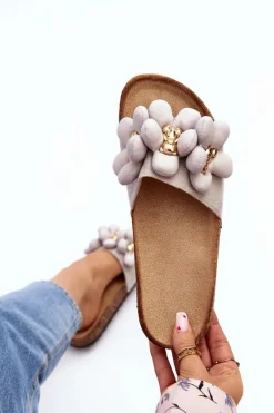 Klapki Damskie Z Ozdobami Szare Bunlia