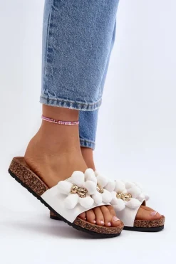 Klapki Damskie Z Ozdobami Białe Bunlia