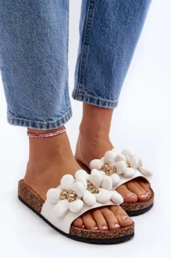 Klapki Damskie Z Ozdobami Białe Bunlia