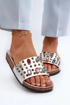 Klapki Damskie Z Ozdobami S.Barski MY122 Srebrne