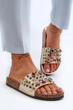 Klapki Damskie Z Ozdobami S.Barski MY122 Złote