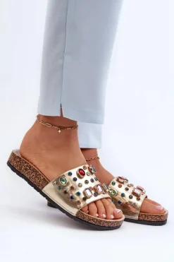 Klapki Damskie Z Ozdobami S.Barski MY122 Złote