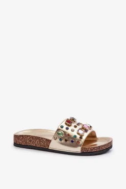 Klapki Damskie Z Ozdobami S.Barski MY122 Złote