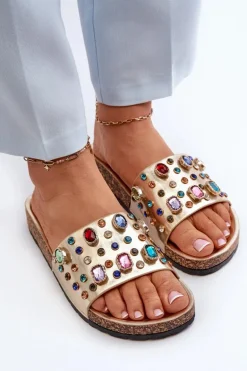 Klapki Damskie Z Ozdobami S.Barski MY122 Złote