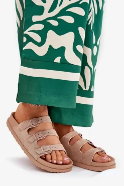 Klapki Damskie Z Paskami I Klamrami Beżowe Uliri