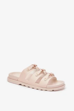 Klapki Damskie Z Paskami Jasnobeżowe Pasiriela