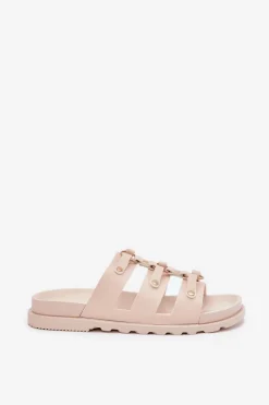 Klapki Damskie Z Paskami Jasnobeżowe Pasiriela