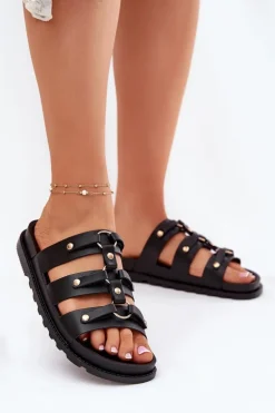 Klapki Damskie Z Paskami Czarne Pasiriela