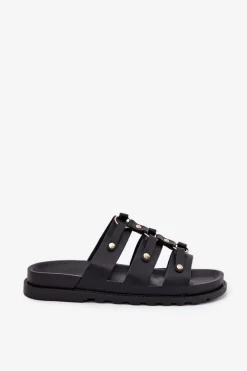 Klapki Damskie Z Paskami Czarne Pasiriela