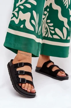 Klapki Damskie Z Paskami I Klamrami Czarne Uliri