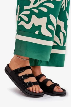 Klapki Damskie Z Paskami I Klamrami Czarne Uliri