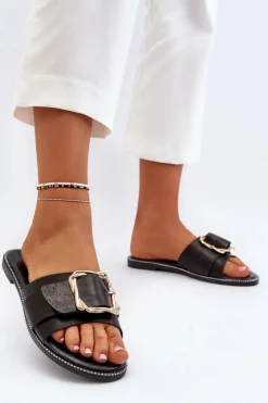 Klapki Damskie Z Paskiem I Klamrą Czarne Opahiri