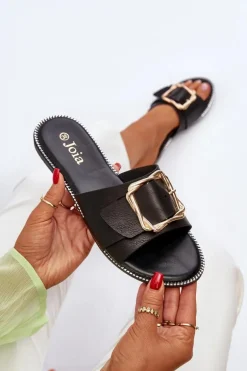 Klapki Damskie Z Paskiem I Klamrą Czarne Opahiri