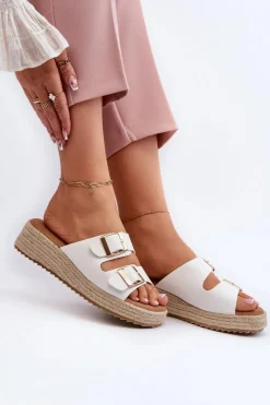 Klapki Damskie Z Plecionką Eko Skórzane Białe Zaloemi