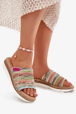 Klapki Damskie Z Plecionką Na Koturnie Multikolor Norozi