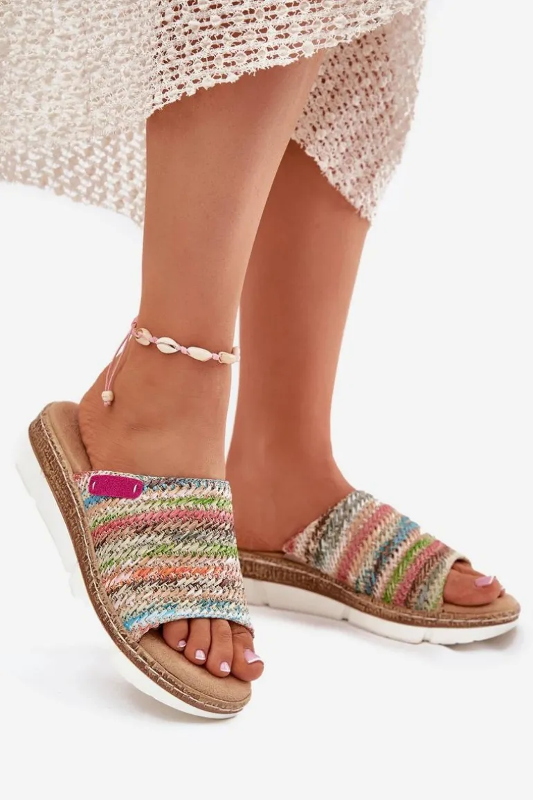 Klapki Damskie Z Plecionką Na Koturnie Multikolor Norozi