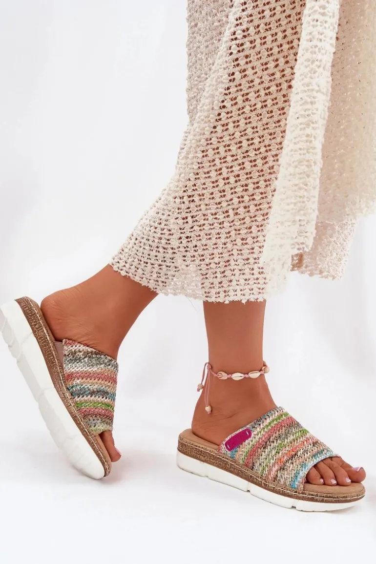 Klapki Damskie Z Plecionką Na Koturnie Multikolor Norozi