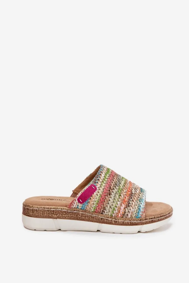 Klapki Damskie Z Plecionką Na Koturnie Multikolor Norozi