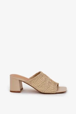 Klapki Damskie Z Plecionką Na Obcasie Beżowe Ciariloria