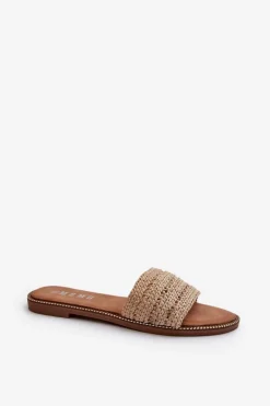 Klapki Damskie Z Plecionką Na Płaskim Obcasie Beżowe Radians