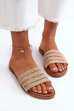 Klapki Damskie Z Plecionką Na Płaskim Obcasie Beżowe Radians