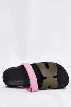 Klapki Damskie Z Rzepem Vinceza 17401 Zielono-Różowe