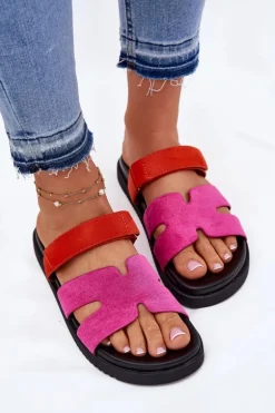 Klapki Damskie Z Rzepem Vinceza 17401 Fuksja