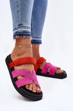 Klapki Damskie Z Rzepem Vinceza 17401 Fuksja