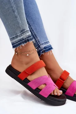 Klapki Damskie Z Rzepem Vinceza 17401 Fuksja