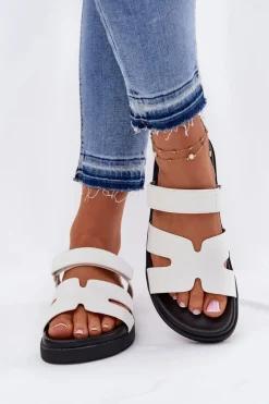 Klapki Damskie Z Rzepem Vinceza 17401 Białe