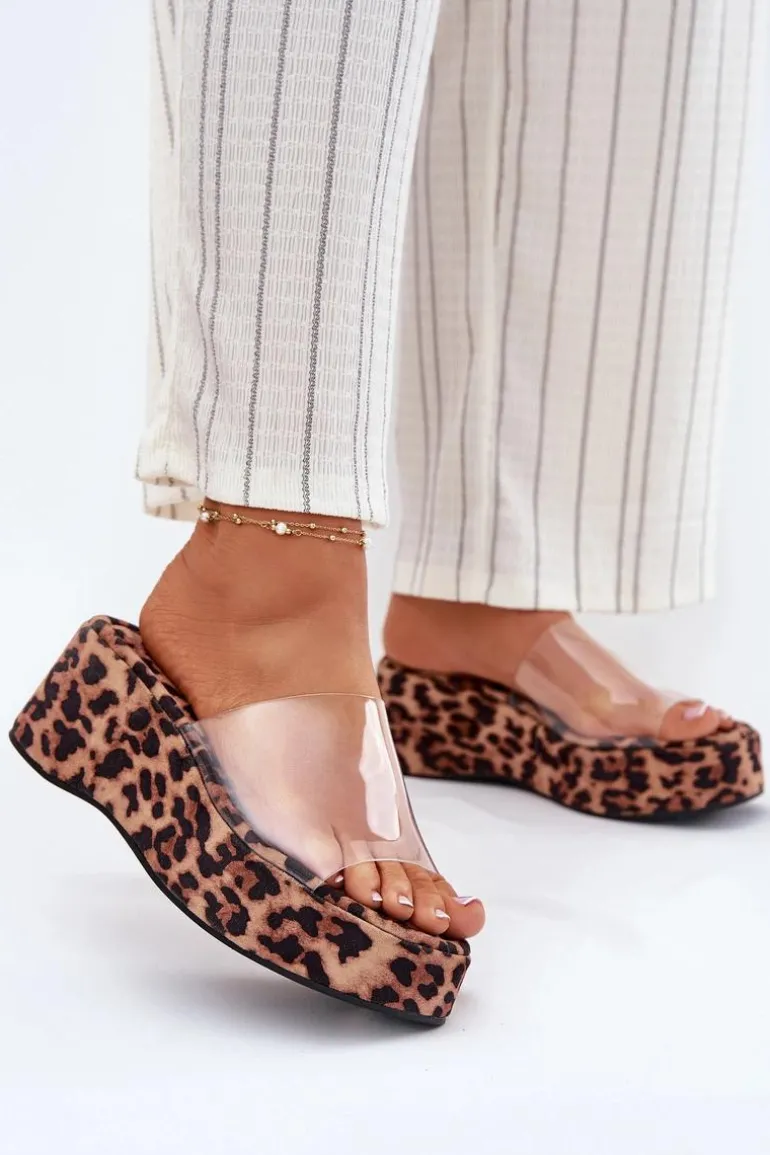 Klapki Damskie Z Transparentnym Paskiem Na Koturnie Panterka Meltiana