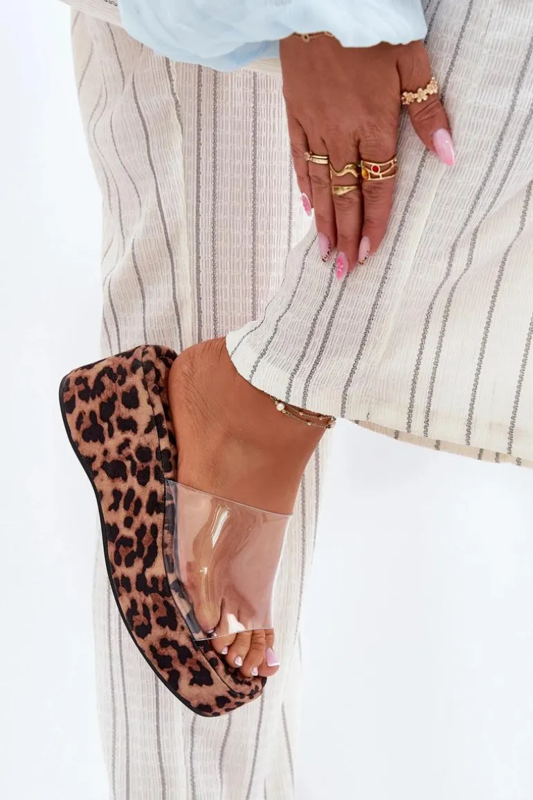 Klapki Damskie Z Transparentnym Paskiem Na Koturnie Panterka Meltiana