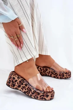 Klapki Damskie Z Transparentnym Paskiem Na Koturnie Panterka Meltiana