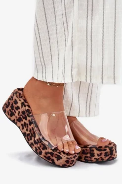 Klapki Damskie Z Transparentnym Paskiem Na Koturnie Panterka Meltiana