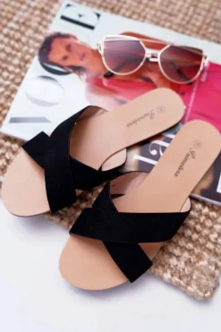 Klapki Damskie Zamszowe Czarne Fenefe