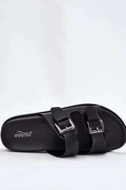 Klapki Damskie Ze Srebrnymi Klamrami Czarne Sonarea