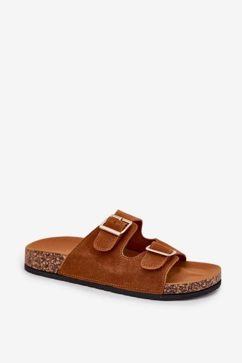 Klapki Damskie Ze Złotymi Klamrami I Przeszyciami Camel Lunera