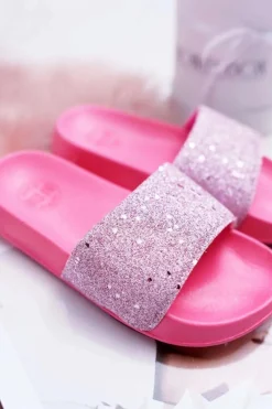 Klapki Dziecięce Młodzieżowe Big Star Różowe Brokatowe AA374088