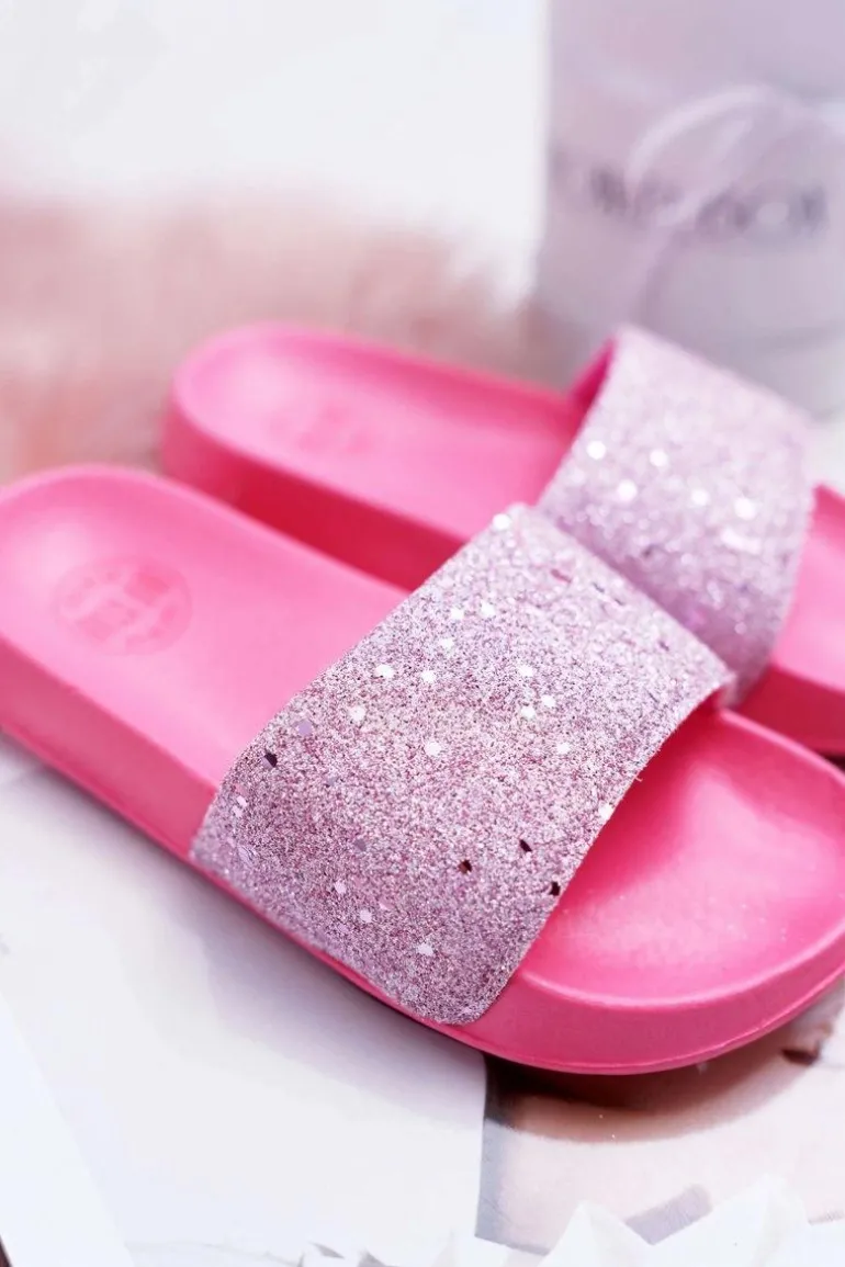 Klapki Dziecięce Młodzieżowe Big Star Różowe Brokatowe AA374088