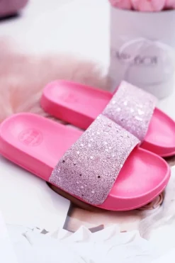 Klapki Dziecięce Młodzieżowe Big Star Różowe Brokatowe AA374088