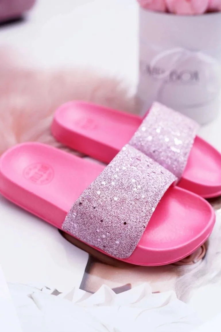 Klapki Dziecięce Młodzieżowe Big Star Różowe Brokatowe AA374088