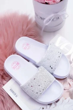 Klapki Dziecięce Młodzieżowe Big Star Białe Brokatowe AA374086