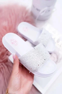 Klapki Dziecięce Młodzieżowe Big Star Białe Brokatowe AA374086