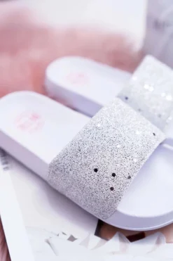 Klapki Dziecięce Młodzieżowe Big Star Białe Brokatowe AA374086