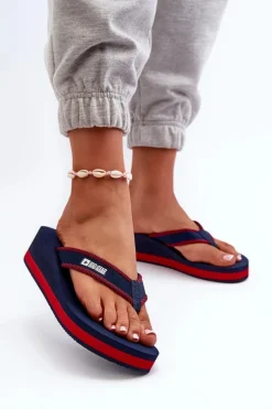 Klapki Japonki Damskie Na Koturnie Big Star NN274A725 Granatowe