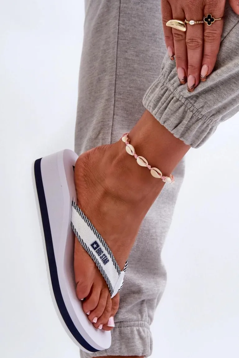 Klapki Japonki Damskie Na Koturnie Big Star NN274A726 Białe