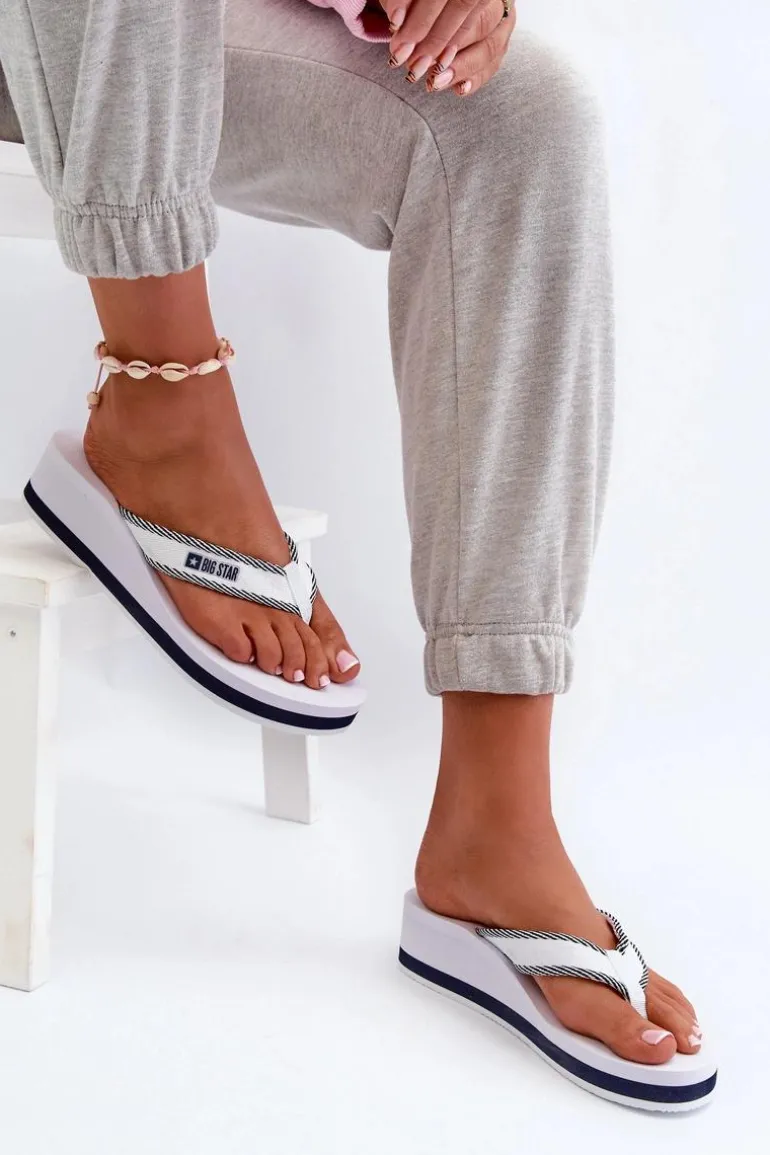 Klapki Japonki Damskie Na Koturnie Big Star NN274A726 Białe